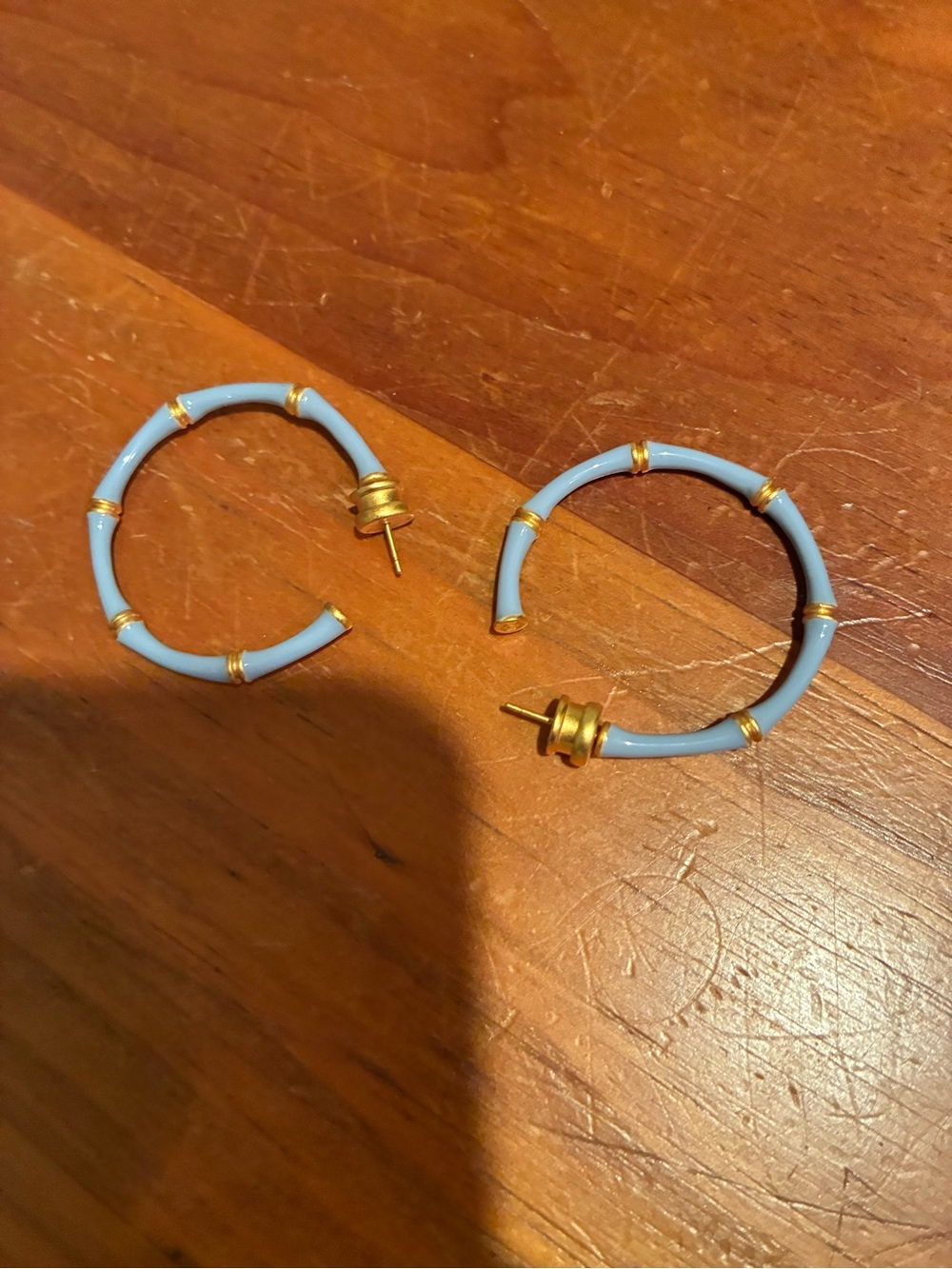 Julie Vos Powder Blue Enamel Hoop Earrings with Gold Accents
